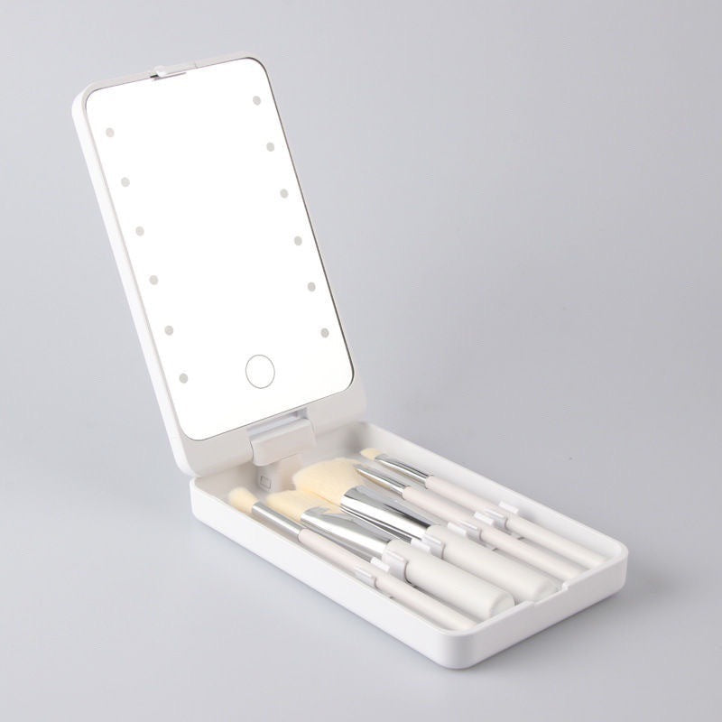 Foldable LED Makeup Mirror with Storage